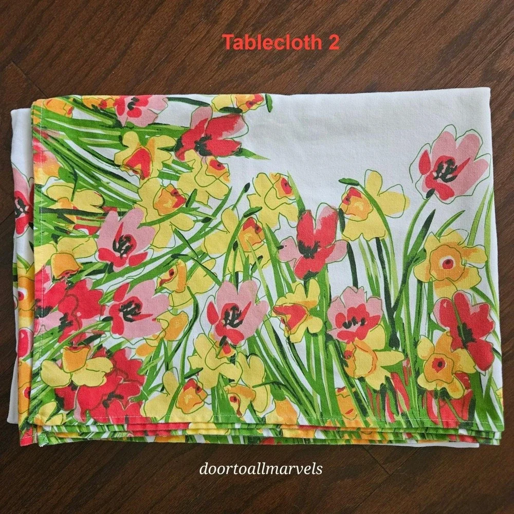 Vintage Vera Daffodils Poppies Tablecloth Cottage Farmhouse Easter 78x58